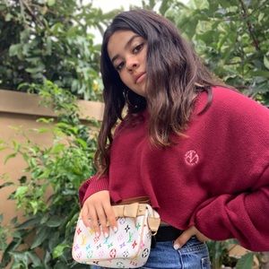 Cropped crew knitted sweater